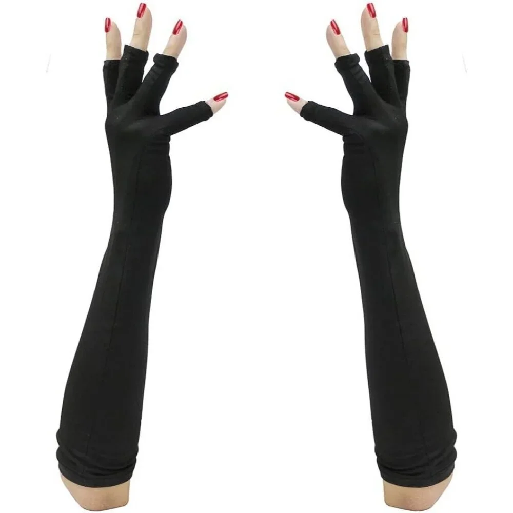 Women's Elegant Fingerless Protection Nails Black Long Gloves Halloween Fashion